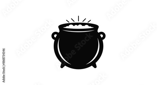 a simple black silhouette of a classic cooking pot with a bubbling effect silhouette