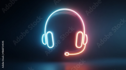 Wallpaper Mural Glowing neon outline of a headset, rendered on a dark, reflective surface, perfect for technology concepts Torontodigital.ca