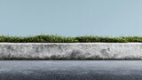 A minimalistic depiction of a concrete curb with grass and asphalt against a serene blue sky backdrop