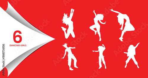 White Silhouettes of Dancing Girls on a Red Background