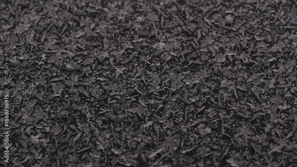 Fototapeta premium Winter natural pattern of frozen snowflakes on the trunk of a car close-up