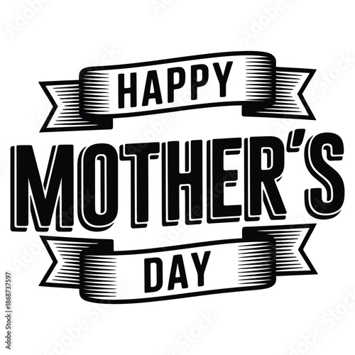 Happy mother's day celebration banner with retro style and dark black color for special greeting event exactly one hundred eighty char