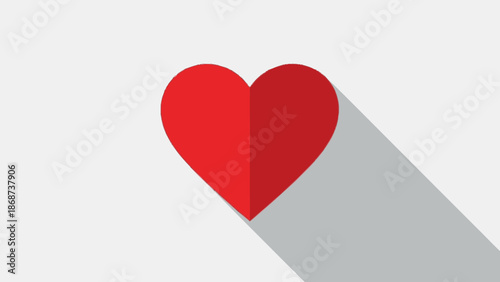 Modern Flat Design Red Heart Icon with Long Shadow on Light Grey Background
