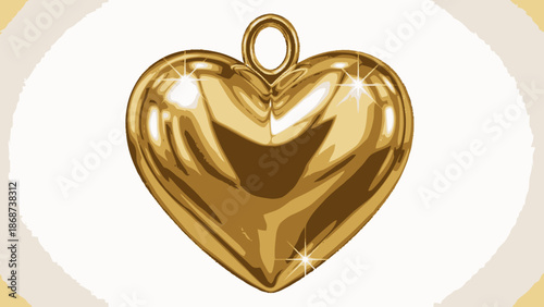 Shiny Golden Heart Pendant with Sparkle Highlights on an Isolated White Background, Symbolizing Luxury and Love.