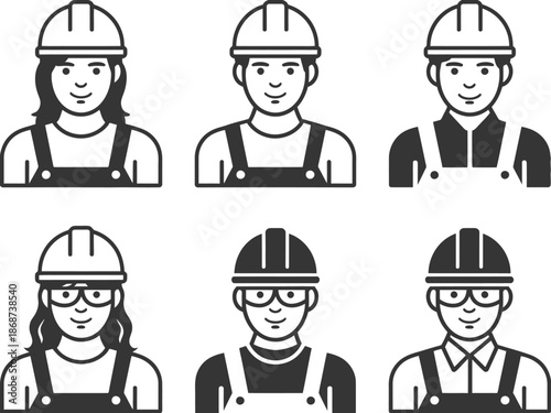 A diverse group of construction workers wearing hard hats and safety gear