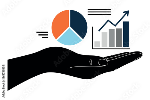 A hand holding a pie chart and bar graph, symbolizing business growth and financial analysis