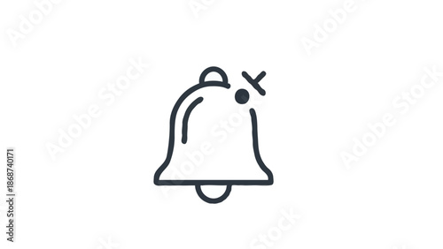 Minimalist notification bell line icon, simple alert symbol for UI UX design on white background