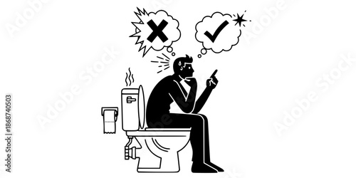 silhouette of a man sitting on a toilet and thinking
