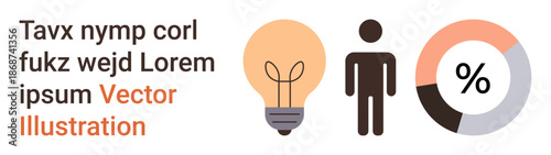 Education, innovation, data visualization, analytics, human resources, business insights. Light bulb, human figure and pie chart create a conceptual design. Innovation and data visualization concept