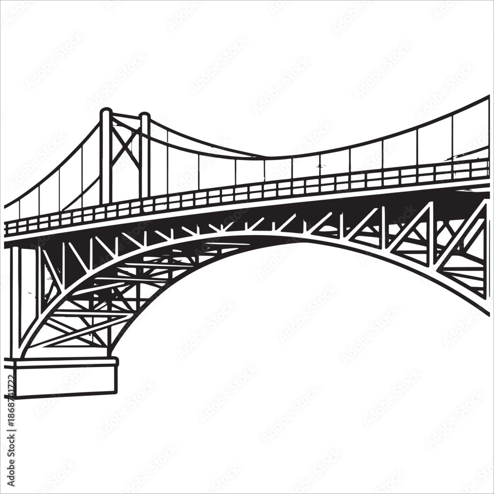 Fototapeta premium Black and White Bridge Illustration on Transparent Background