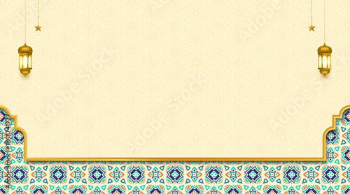  Colourful Pattern for Ramadan Kareem Eid Mubarak. Arabesque Islamic background banner with arch.