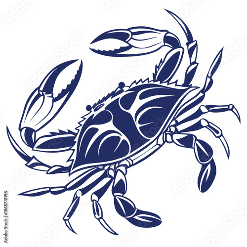 This high-quality, realistic blue crab vector illustration captures the vibrant colors and intricate details of the iconic Callinectes sapidus. Featuring the signature bright blue claws and mottled.