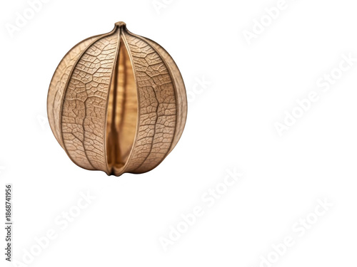 A dried and wrinkled papaya fruit on transparent background