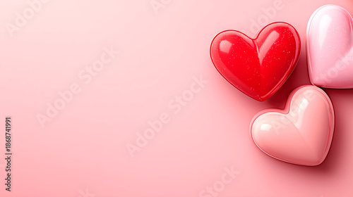 Three hearts are on a pink background