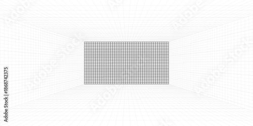 Perspective grid background 3d Vector illustration. Interior design Model projection background template. Line one point perspective