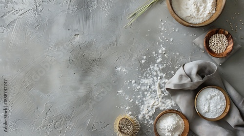Dried flowers and shadows adorn beige cards on a table with scattered grains.