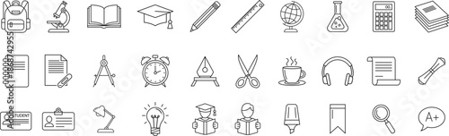 Education and School Line Icons Bundle - Vector Set of Learning, Study, Classroom and Student Symbols
