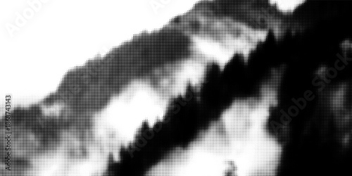 Mountain with halftone stipple effect, for grunge punk y2k collage design. Brutalist noisy retro photocopy background with mound. Vector illustration for vintage banner, music poster