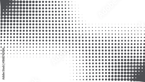 Black and gradient geometric dot pattern with varying density dots