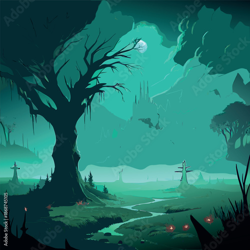 Dark fantasy swamp landscape 