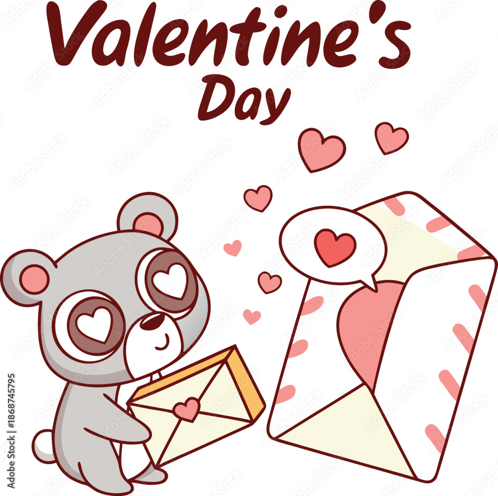 Obraz premium Happy Valentine and Birthday Card with Two Hearts and Cute Cartoon Bears