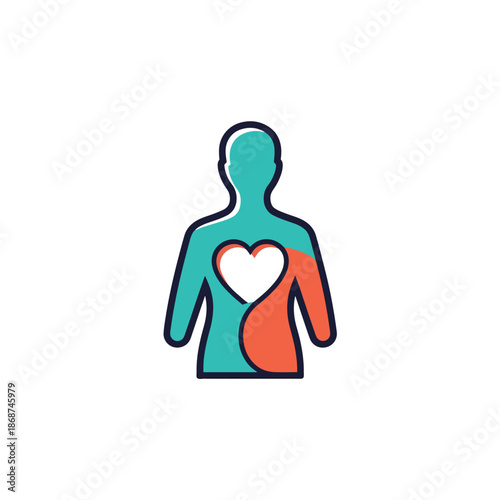 Abstract graphic illustration of a human torso with a heart, symbolizing health, wellness, and emotional balance.