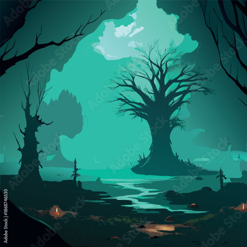 Dark fantasy swamp landscape 