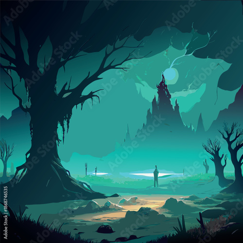 Dark fantasy swamp landscape 