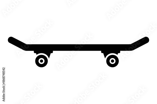 Minimalist silhouette icon of a classic skateboard featuring four wheels and a symmetrical deck design perfect for trick performance.