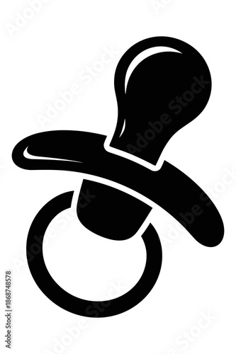 Simple black and white graphic icon depicting a classic baby pacifier silhouette used for soothing infants and promoting sleep comfort