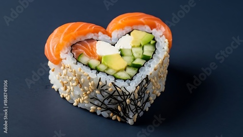 Wallpaper Mural Beautiful heart shaped salmon and avocado sushi roll presentation symbolizes romantic dining experience Torontodigital.ca