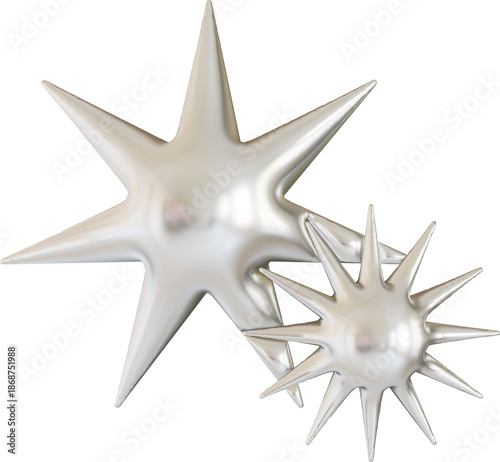 Y2K Silver Gold Symbol Icons Collection Holographic Stars, Circle, Chain, Moon 3D Shapes