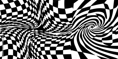Abstract optical illusion pattern creating a tunnel effect black silhouette isolated on transparent background