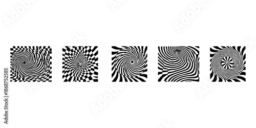 Abstract geometric optical illusion patterns design black silhouette collection set bundle vector illustration isolated on transparent background