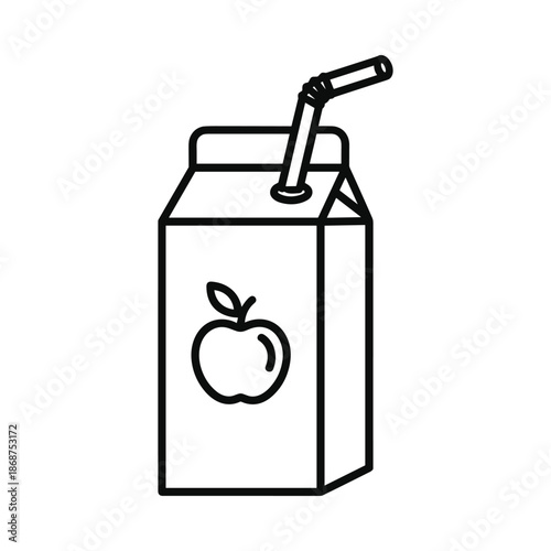 Apple Juice Carton with Straw Simple Line Art Illustration