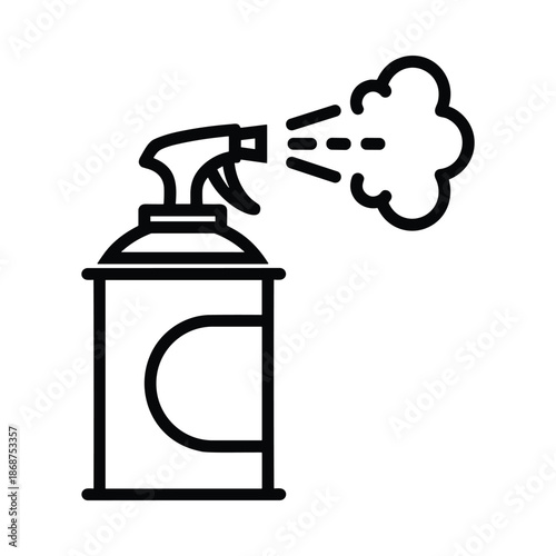 Black and white simple line drawing of a spray bottle spraying