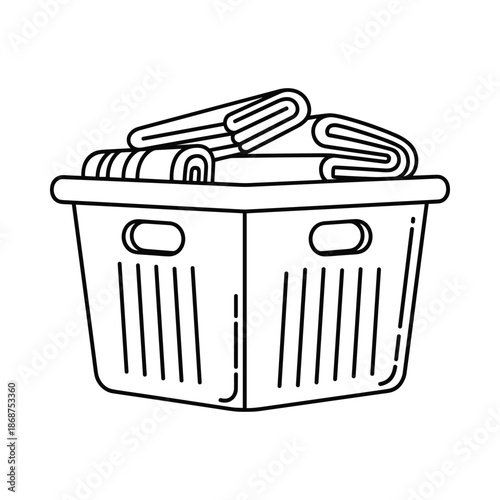 Laundry Basket Full of Clean Clothes Line Art