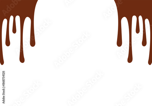 Melted chocolate drips creating a delicious brown border on a clean white background
