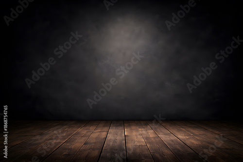 Empty wooden stage with dark textured background
