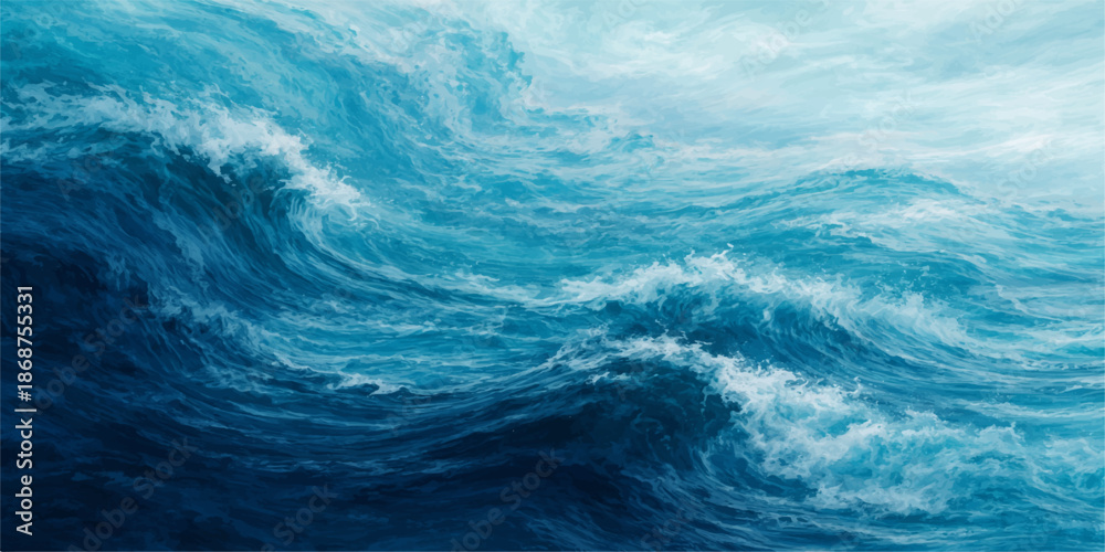 Fototapeta premium A beautiful blue water surface ripples under a clear summer sky where ocean waves meet the horizon in a serene nature landscape reflection