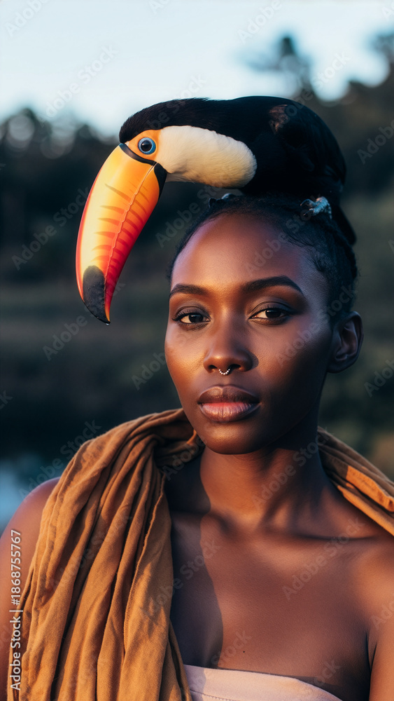 Obraz premium Woman with a toucan. 