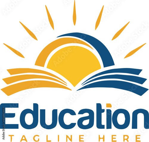 education book and sun emblem for school learning identity
