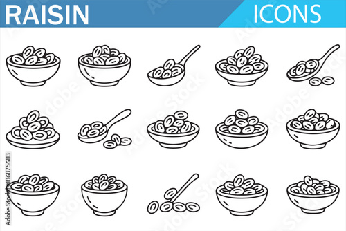 Bakery ingredient raisin outline symbols grid for infographic use