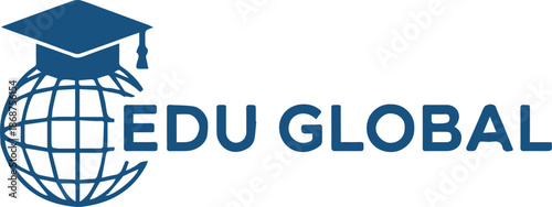 education learning brand mark with world map and graduation