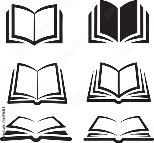 book icon set open book glyphs for education and publishing