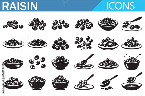 Food nutrition raisin line icons collection for web and app UI