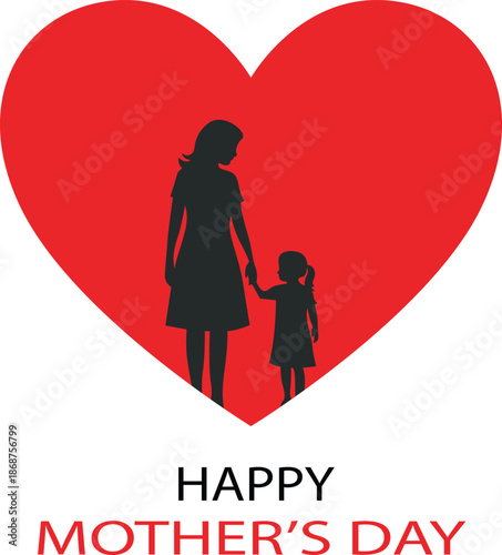Mother's day silhouette of mother and child in heart
