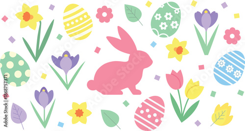 Easter bunny and eggs floral pattern