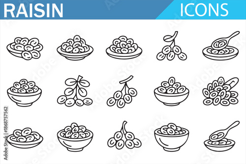 Raisins food line icons collection for cooking and bakery projects