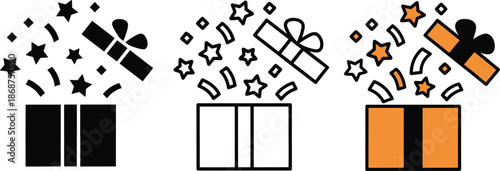 Surprise gift box explosion vector icons set three versions